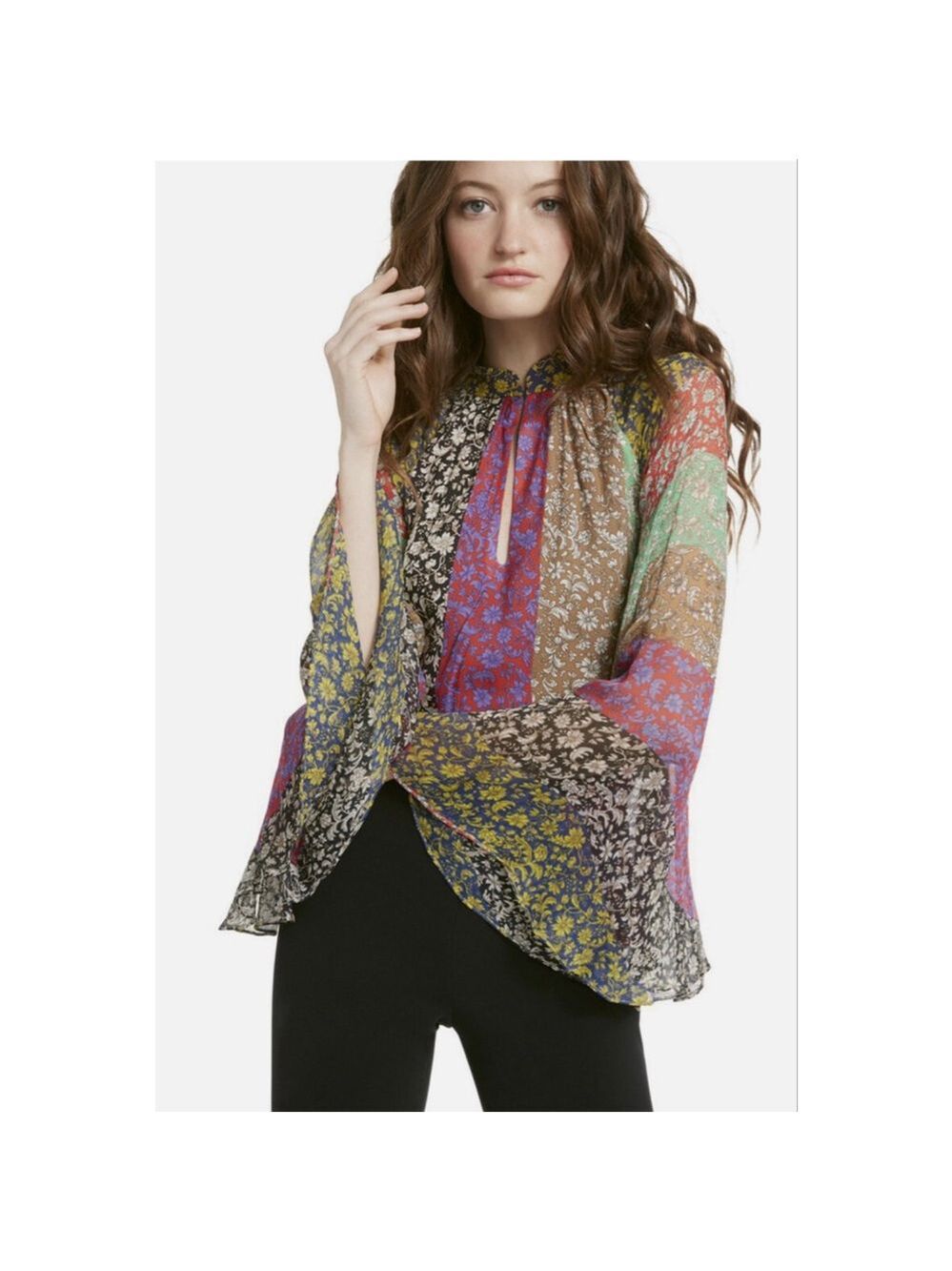 Alice + Olivia Prija Keyhole Wide Sleeve Floral Top M